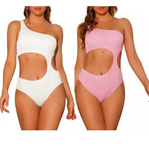 INSPIRE CHIC Women's One Shoulder Asymmetric Waist Cutout Ribbed Swimwear Monokini 1 Piece 2 Sets - 1 of 4