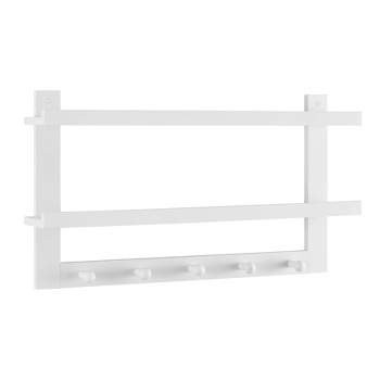 29" x 16" 2-Tier Ledge Wall Shelf Organizer with Five Hanging Hooks - Danya B.