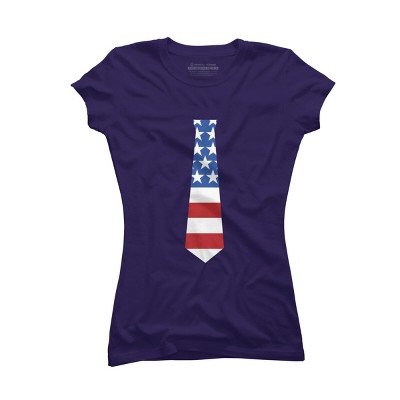 Junior's Design By Humans Fourth Of July Simple American Flag Tie By FreshDressedTees T-Shirt