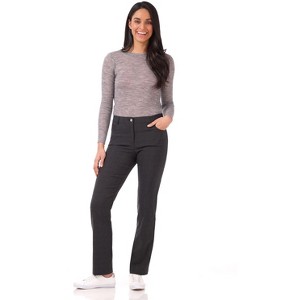 Rekucci Women’s 5 Pocket Straight Leg Pants with Stretch Waistband – Slim Fit Business Casual Trousers - Dark Charcoal Glencheck, 4 - 1 of 4