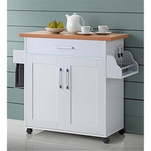 HomeStock  Kitchen Island with Spice Rack, Towel Rack & Drawer, White with Beech Top, 15.5 x 35.5-44.9 x 35.2 inches - 1 of 4