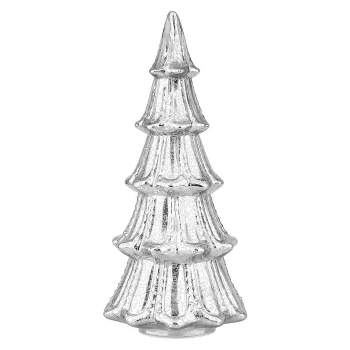 Faux Pre-Lit LED Mercury Glass Christmas Tree Decorative Holiday Scene Props Silver - Haute Décor