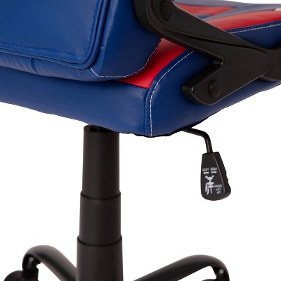 Blue and Red Ergonomic Racing Style Gaming Chair with Adjustable Arms