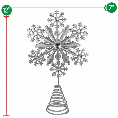 Silver Glitter Snowflake Metal Tree Topper with Gems