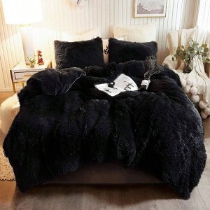 Plush Shaggy Duvet Cover Set, Luxury Ultra Soft 3 - Piece Queen, Black - 1 of 4