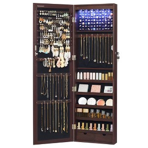 SONGMICS 6 LEDs Mirror Jewelry Cabinet, 47.2-Inch Tall Wall/Door Mounted Jewelry Armoire Organizer - 1 of 4
