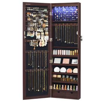 SONGMICS 6 LEDs Mirror Jewelry Cabinet, 47.2-Inch Tall Wall/Door Mounted Jewelry Armoire Organizer