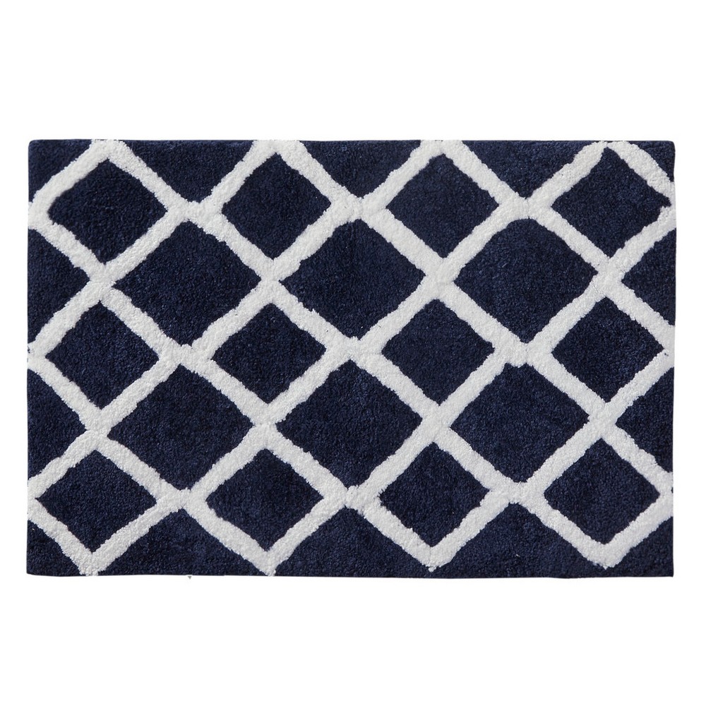 Photos - Bath Mat 21"x34" Arlo Reversible Tufted Microfiber Bath Rug Navy