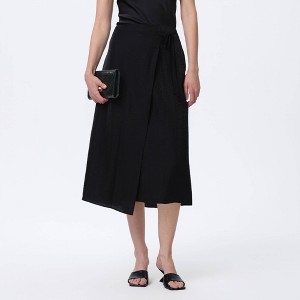 Women's High-Rise Shiny Midi Pencil Wrap Skirt - A New Day™ Black