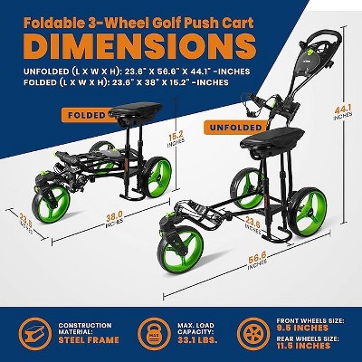 Jovial Black and Green 3-Wheel Foldable Golf Push Cart
