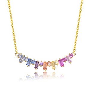 Guili 14K Yellow Gold Plated Rainbow Gemstone Cubic Zirconia Linear Cluster Fringe Pendant Necklace- A Bold and Dazzling Multi-color Piece - 1 of 2