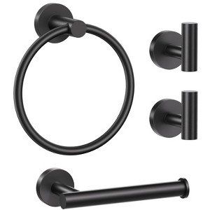 Itopfox 4 Piece Matte Black Bathroom Hardware Set Stainless Steel Wall Mounted Includes Towel Ring Toilet Paper Holder 2 Hooks - 1 of 4