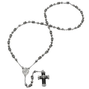 Steeltime Men's stainless steel and black rubber rosary necklace. Color Options: Silver, Gold - 1 of 4