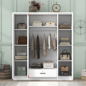 TIRAMISUBEST 3-Doors Wooden Rattan Wardrobe Storage for Bedroom - Mobile Lateral Filing Cabinet, Locking Wheels, Adjustable Shelf - 1 of 4