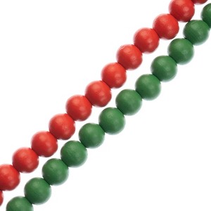 Crystal Lane DIY 7" Round Wood Beads Designer Holiday Christmas Bead 2-Strand Red & Green - 1 of 4