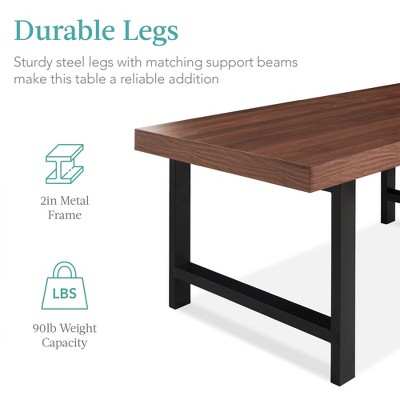 Brown Rectangular Wood and Metal Coffee Table with Butcher Block Top