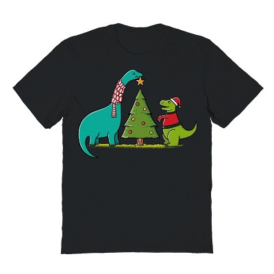 Rerun Island Men's Dinosaurs Christmas Short Sleeve Graphic Cotton T-Shirt