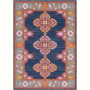 Mark & Day Isla 5'3"x7'3" Rectangle Woven Indoor Area Rugs Navy/Gray: Stain-Resistant, Pet Friendly, Traditional Medallion - 1 of 4