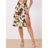 Allegra K Women's High Elastic Waist Belted Slit A-Line Midi Floral Print Skirt - 2 of 4
