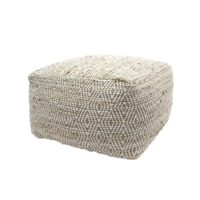 Abella Handcrafted Boho Large Fabric Rectangular Pouf Ivory/Beige - Christopher Knight Home
