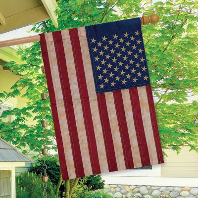 Tea Stained Embroidered American Flag House Flag 28" x 50"