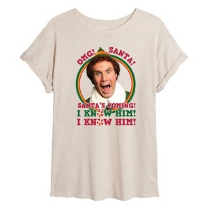 Women's - ELF - Christmas Omg Santa I Know Him Oversized Graphic T-Shirt - 1 of 4