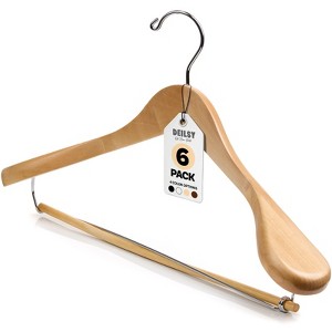 DEILSY Wide Shoulder Wooden Hangers Non Slip Pants Bar (6 Pack) - 1 of 4