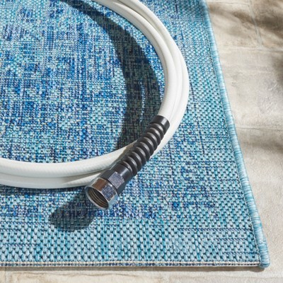 Navy and Aqua Courtyard Indoor/Outdoor Rectangular Rug