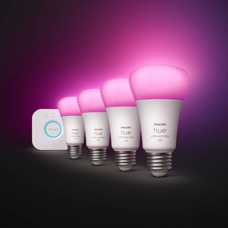 Philips Hue 4pk White and Color Ambiance A19 LED Smart Bulb Starter Kit, 4 of 9