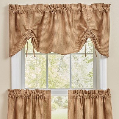 Farmhouse Beige and Brown Striped Cotton Rod Pocket Valance