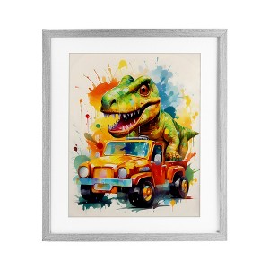 Stupell Industries Riding In Back Dino Car Framed Print Under Glass Art - 1 of 4