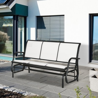 Cream White Metal Frame 3-Seater Outdoor Glider Bench