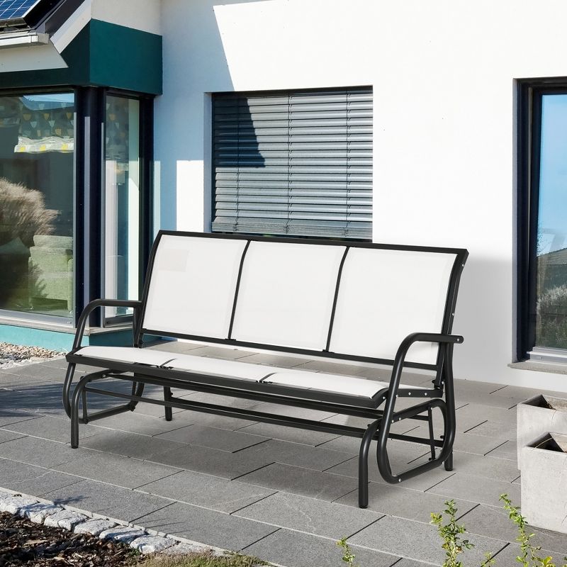 Outsunny Patio Glider Bench, Outdoor Porch Glider Swing with 3 Seats, Breathable Mesh Fabric, Metal Frame, 3 of 7