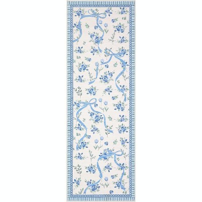 Floral Bow Rugs , Rug for Living Room with Soft Low Pile, Blue Washable Area Rug for Nursery Kids Dorm Playroom
