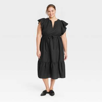 Women's Flutter Short Sleeve Midi Dress - A New Day™ Black 4X