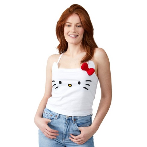 Sanrio Hello Kitty Character Face With Cosplay Bow Sleeveless Women's White Tube Tops - image 1 of 4