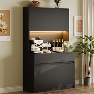71" Modern Kitchen Pantry Cabinet, with Led Lights, Power Outlets, Adjustable Shelves, Handless Design - 1 of 4