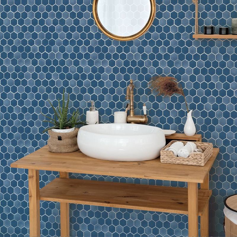 Tempaper &#38; Co. 28 sq ft Hexagon Tile Peel and Stick Wallpaper Sapphire, 2 of 6
