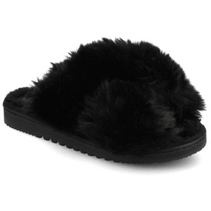 Journee Women's Skylah Soft Plush Open Toe Crisscross Strap Cushioned Slippers - 1 of 4