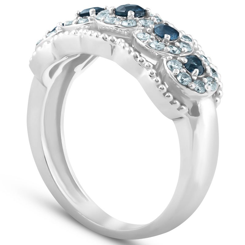 Pompeii3 1ct Blue Sapphire & Diamond Vintage Anniversary Ring 14K White Gold, 2 of 6