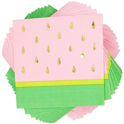 Sparkle and Bash 50 Pack Watermelon Disposable Cocktail Paper Napkins 5" for Kids Birthday Party Decorations