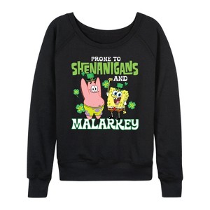 Women's - SpongeBob Squarepants - Prone To Shenanigans And Malarkey Lightweight French Terry Wide Neck Long Sleeve Shirt - 1 of 4