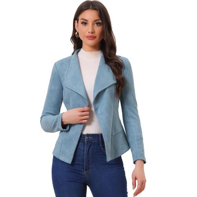 Allegra K Women's Faux Suede Lapel Draped Outwear Open Front Jacket