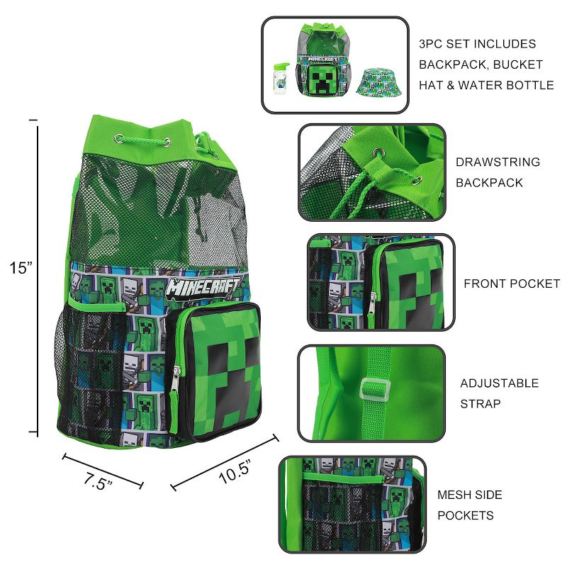 Minecraft Creeper 3-Piece Green Beach Backpack Set, 5 of 7