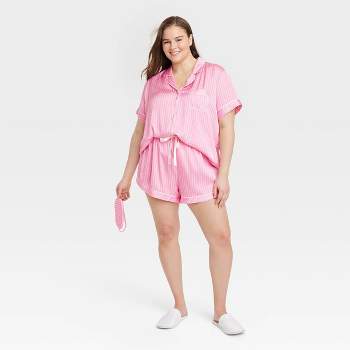 Women's 3pc Satin Short Sleeve Notch Collar Top and Shorts Pajama Set with Eye Mask - Stars Above™
