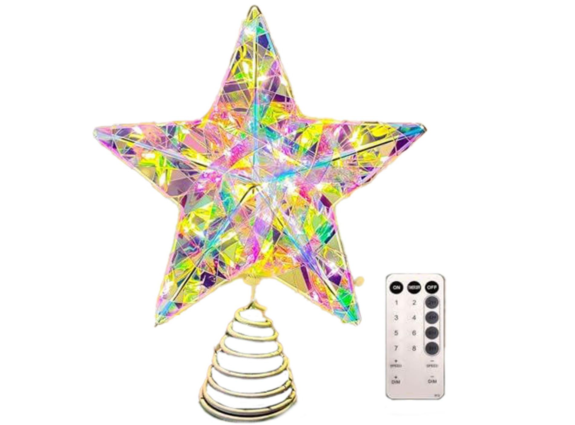 Aoibox LED Christmas Tree Topper Star with Remote Control 8 Lighting Modes Spiral Base for Holiday Party Home Decor 1 Piece