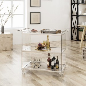 Modern Acrylic Bar Cart with Tempered Glass Shelves  Sleek Rolling Serving Cart for Kitchen, Dining, or Entertaining - 1 of 4