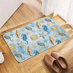 Modern Blue And Gold Under The Sea Bathroom Rugs Winter Bath Mat Absorbent Non Slip Bathroom Mat Christmas Soft Floor Carpet 16x20 Inches - 1 of 1