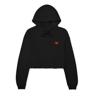 Dalix Pixel Heart Embroidered Fleece Cropped Hoodie Cold Fall Winter Women - 1 of 4