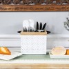 Northlight 7" White Embossed Square Utensil Storage Box with Wooden Frame - image 2 of 4